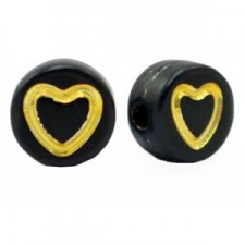 Acrylic beads Hearts Black-gold